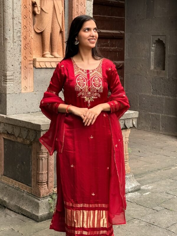 Pure Gajji Silk Embroidered Suit Set