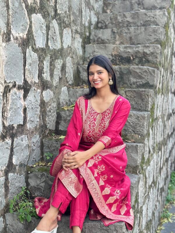 Olive Green Pure Banarasi Raw Silk Embroidered Suit Set