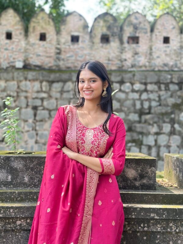 Olive Green Pure Banarasi Raw Silk Embroidered Suit Set