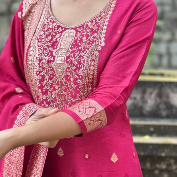 IMG_8593 Olive Green Pure Banarasi Raw Silk Embroidered Suit Set