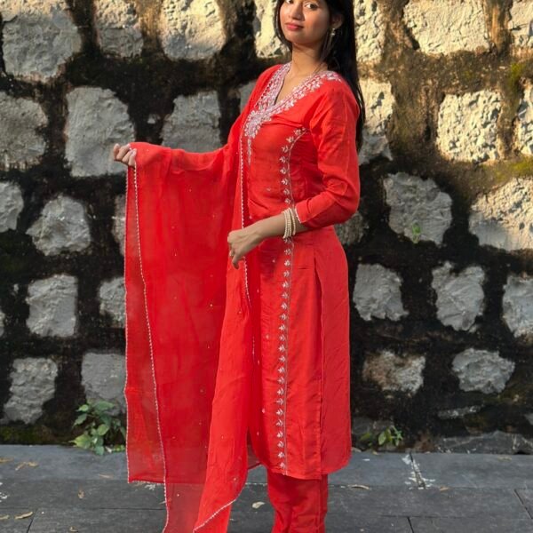 IMG_4188 Burnt Orange Luxe Dola Silk Embroidered Suit Set