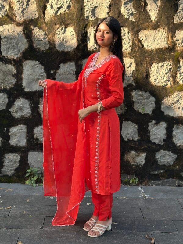 IMG_4188 Burnt Orange Luxe Dola Silk Embroidered Suit Set