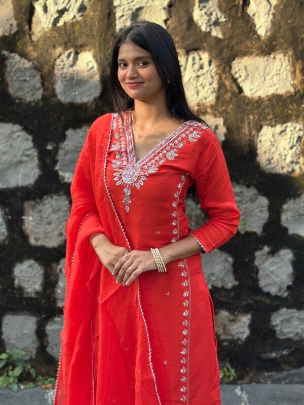 Burnt Orange Luxe Dola Silk Embroidered Suit Set