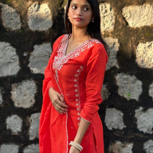 IMG_4203 (1) Burnt Orange Luxe Dola Silk Embroidered Suit Set
