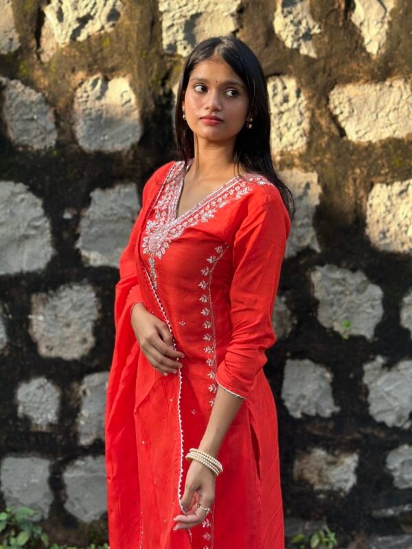 IMG_4203 (1) Burnt Orange Luxe Dola Silk Embroidered Suit Set