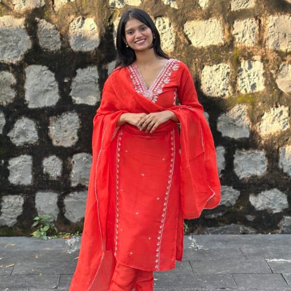IMG_4206 Burnt Orange Luxe Dola Silk Embroidered Suit Set