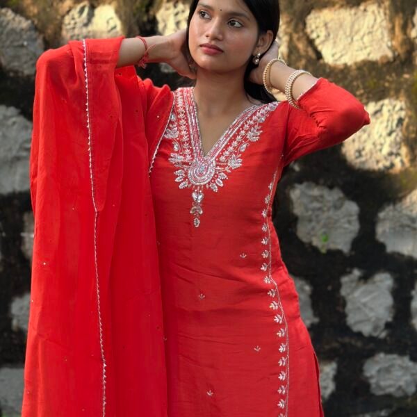 IMG_4209 (1) Burnt Orange Luxe Dola Silk Embroidered Suit Set