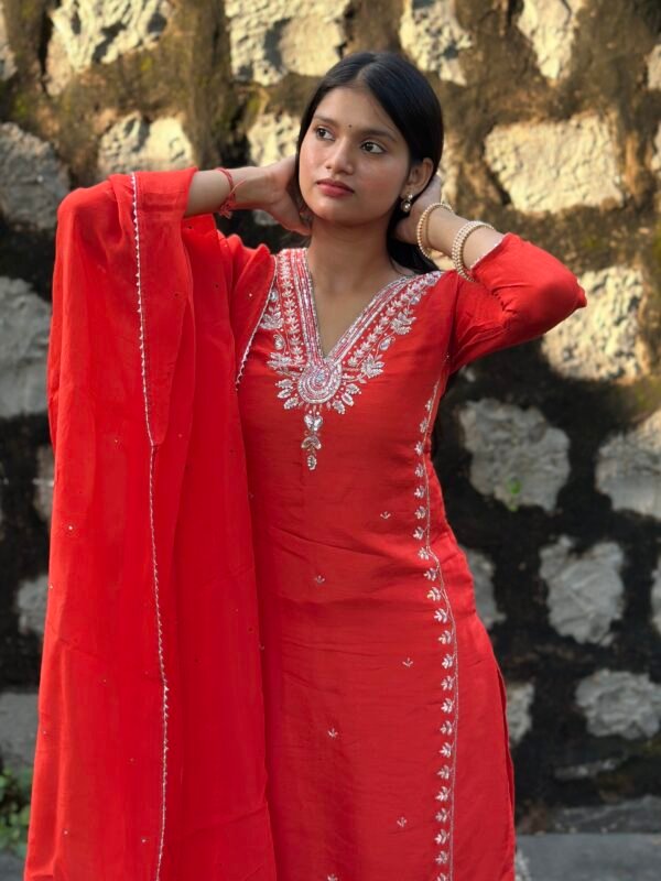 IMG_4209 (1) Burnt Orange Luxe Dola Silk Embroidered Suit Set