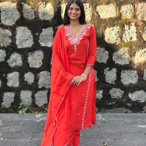 IMG_4211 Burnt Orange Luxe Dola Silk Embroidered Suit Set