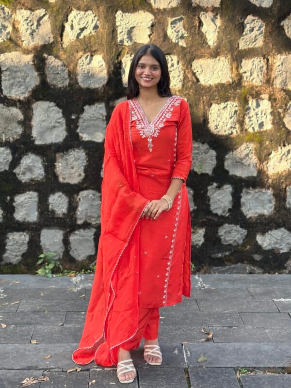 IMG_4211 Burnt Orange Luxe Dola Silk Embroidered Suit Set