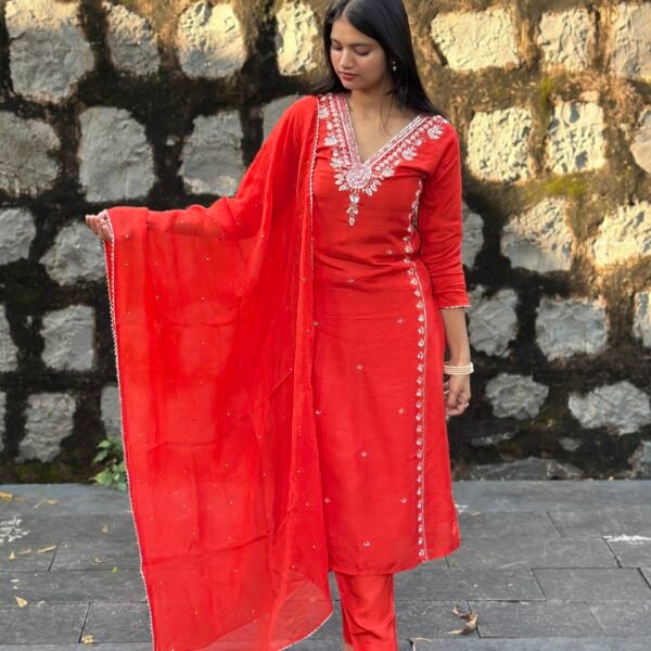 IMG_4212 Burnt Orange Luxe Dola Silk Embroidered Suit Set