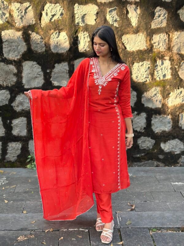 IMG_4212 Burnt Orange Luxe Dola Silk Embroidered Suit Set