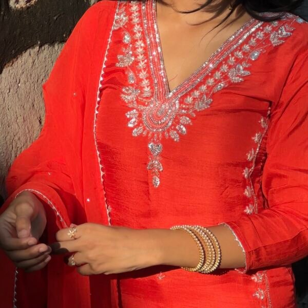 Screenshot Burnt Orange Luxe Dola Silk Embroidered Suit Set