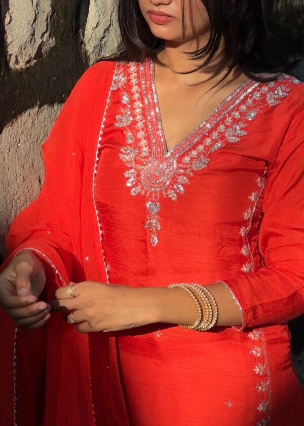 Screenshot Burnt Orange Luxe Dola Silk Embroidered Suit Set