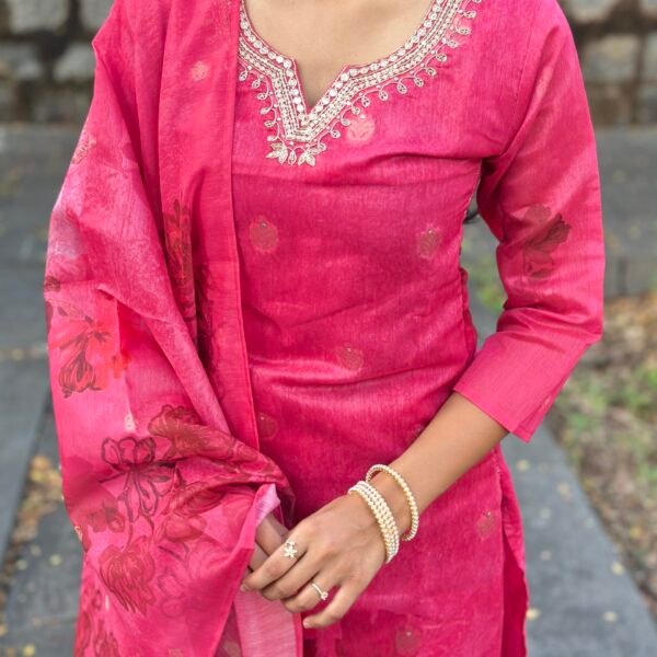 Gulabi Noor Chanderi Embroidered Suit Set