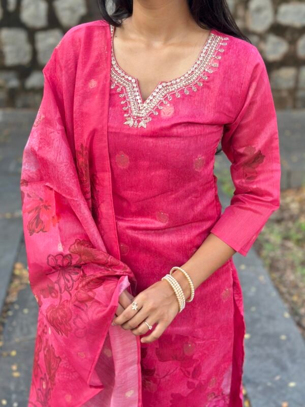Gulabi Noor Chanderi Embroidered Suit Set