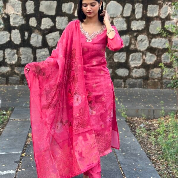 Gulabi Noor Chanderi Embroidered Suit Set