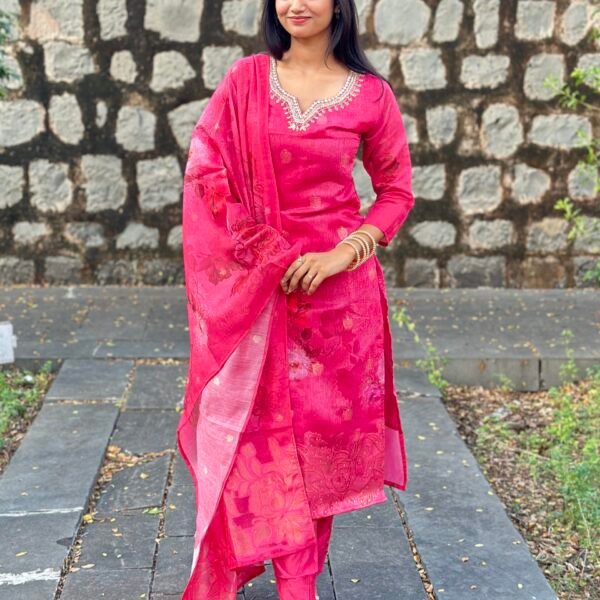 Gulabi Noor Chanderi Embroidered Suit Set