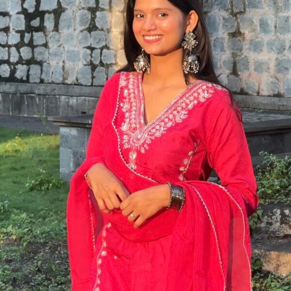 Hot Pink Luxe Dola Silk Embroidered Suit Set