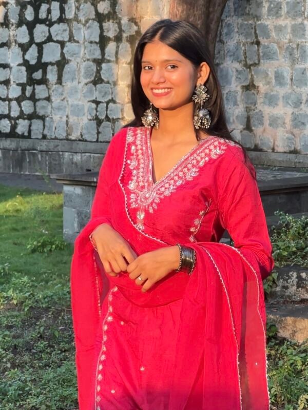 Hot Pink Luxe Dola Silk Embroidered Suit Set