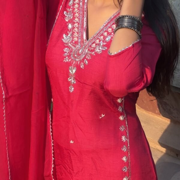 Screenshot Burnt Orange Luxe Dola Silk Embroidered Suit Set