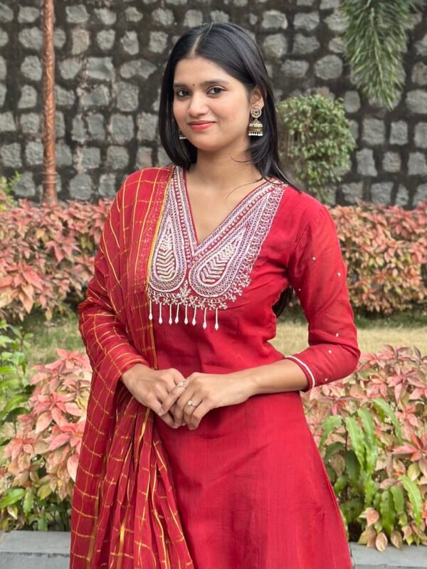 Surkhi A-Line Mul Chanderi Embroidered Suit