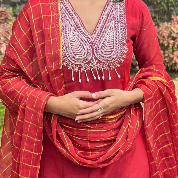 IMG_6774 Bagh A-Line Mul chanderi Embroidered Suit Set