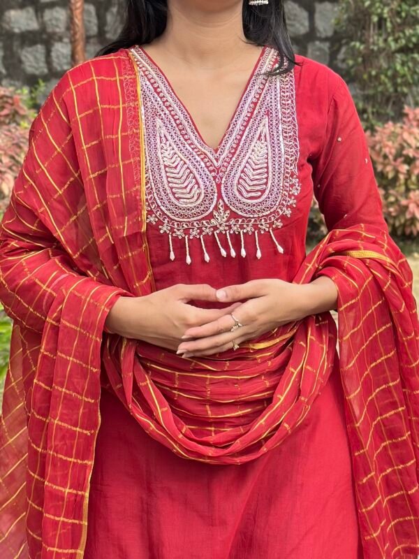 IMG_6774 Bagh A-Line Mul chanderi Embroidered Suit Set
