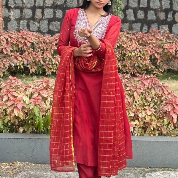 IMG_6777 Bagh A-Line Mul chanderi Embroidered Suit Set