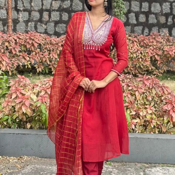 IMG_6778 Bagh A-Line Mul chanderi Embroidered Suit Set