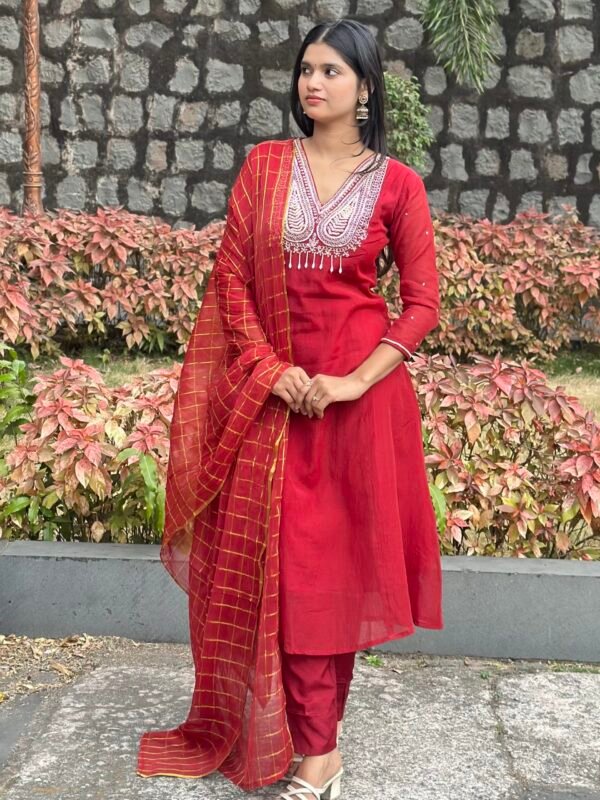 IMG_6778 Bagh A-Line Mul chanderi Embroidered Suit Set