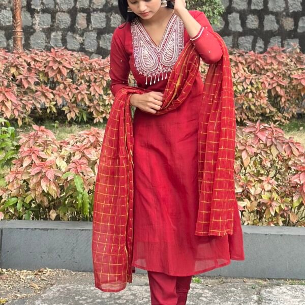 IMG_6779 Bagh A-Line Mul chanderi Embroidered Suit Set