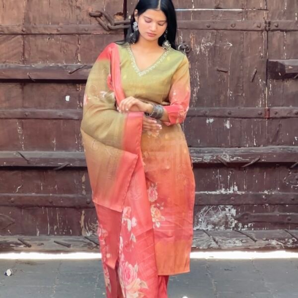 Saanjh Tissue jackquard Embroidered Suit Set