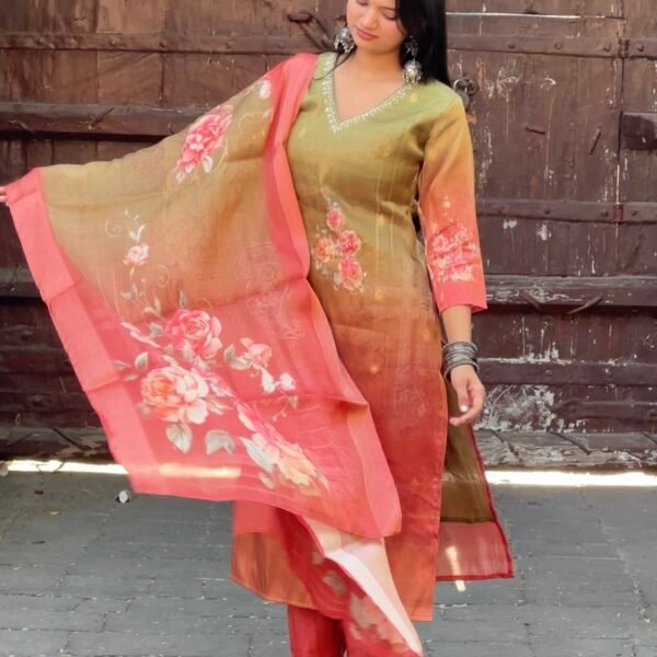 Saanjh Tissue jackquard Embroidered Suit Set