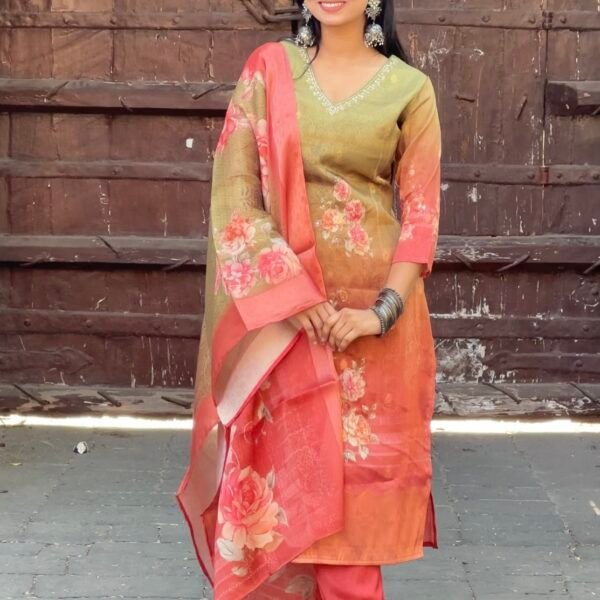 Saanjh Tissue jackquard Embroidered Suit Set