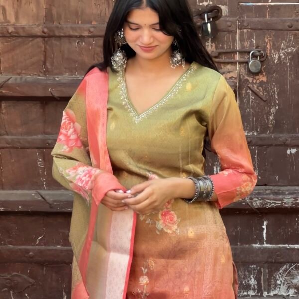 Saanjh Tissue jackquard Embroidered Suit Set