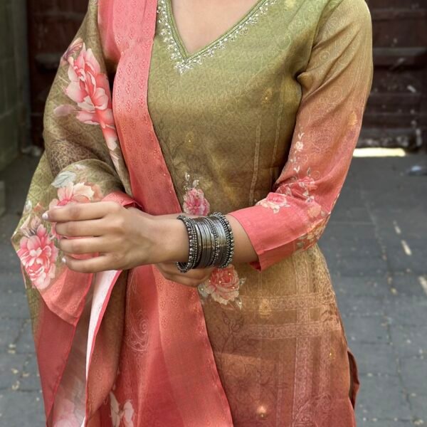 Saanjh Tissue jackquard Embroidered Suit Set