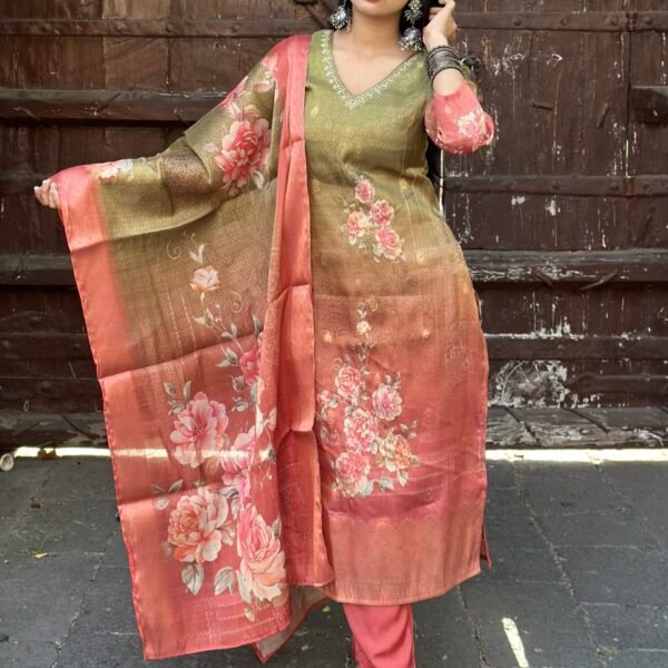 Saanjh Tissue jackquard Embroidered Suit Set