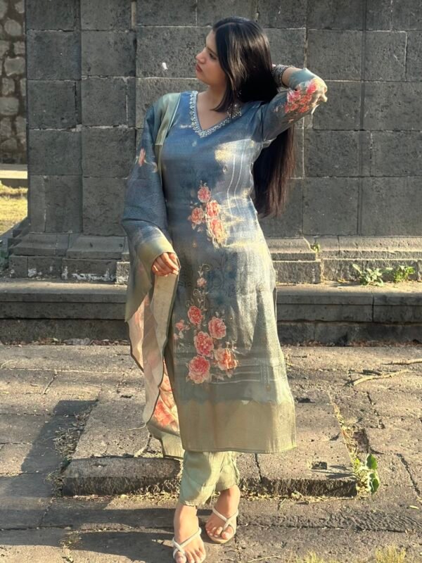 Ruhani Tissue jackquard Embroidered Suit Set