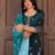 Arohi Embroidered Pakistani Suit Set - Dark teal straight kurta with multicolor floral embroidery, teal ombre dupatta, ethnic wear for women | Amodra