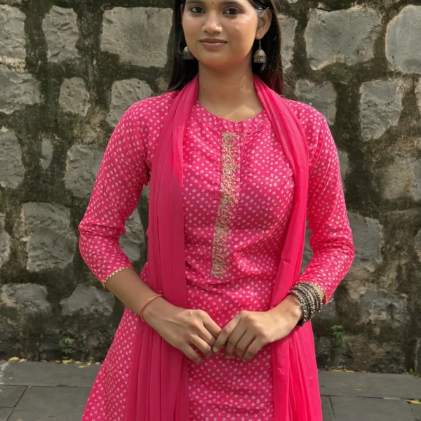 Rani Bandhej Embroidered Suit Set