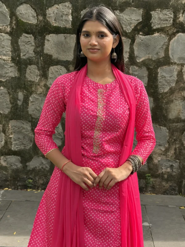 Rani Bandhej Embroidered Suit Set