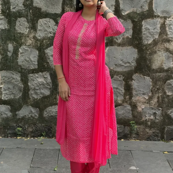 Rani Bandhej Embroidered Suit Set