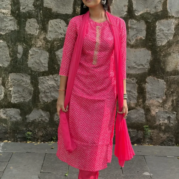 Rani Bandhej Embroidered Suit Set