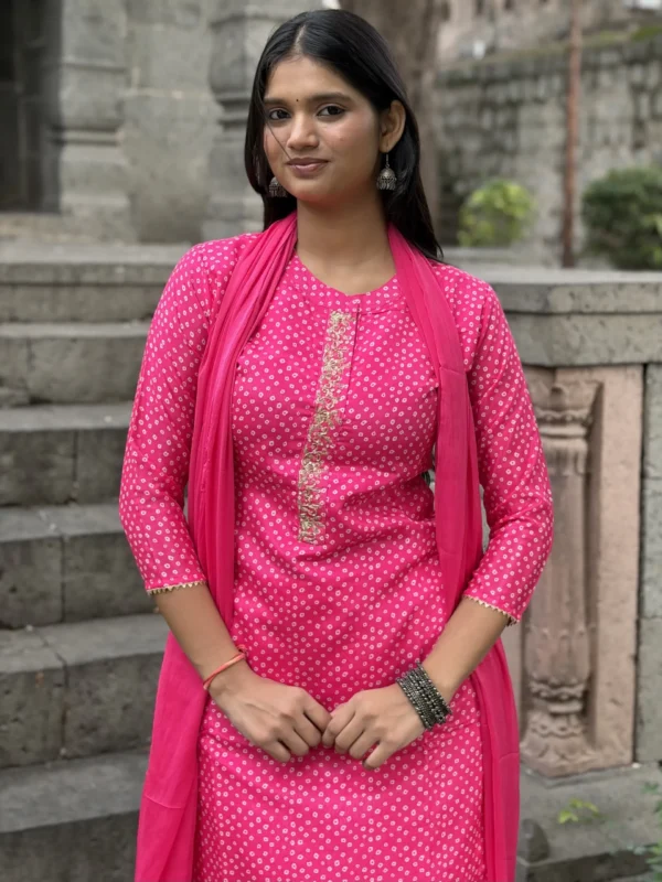 Rani Bandhej Embroidered Suit Set