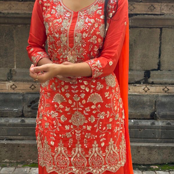 IMG_0427 Raabta Orange Hand Embroidered Sharara Suit