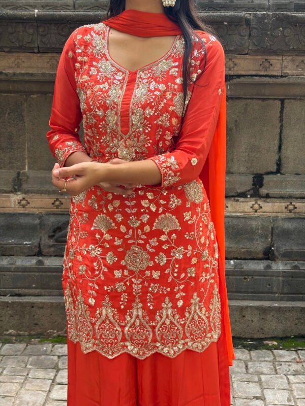 Raabta Orange Hand Embroidered Sharara Suit