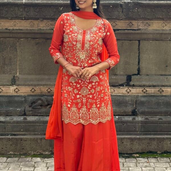 IMG_0428 Raabta Orange Hand Embroidered Sharara Suit