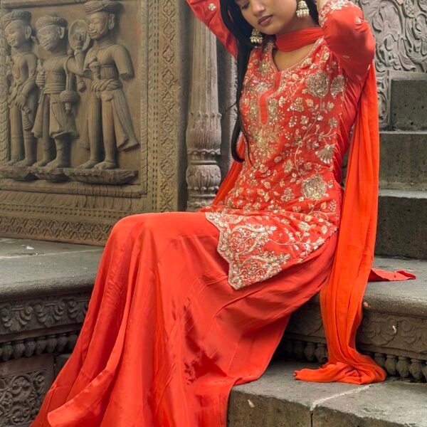IMG_0440 Raabta Orange Hand Embroidered Sharara Suit