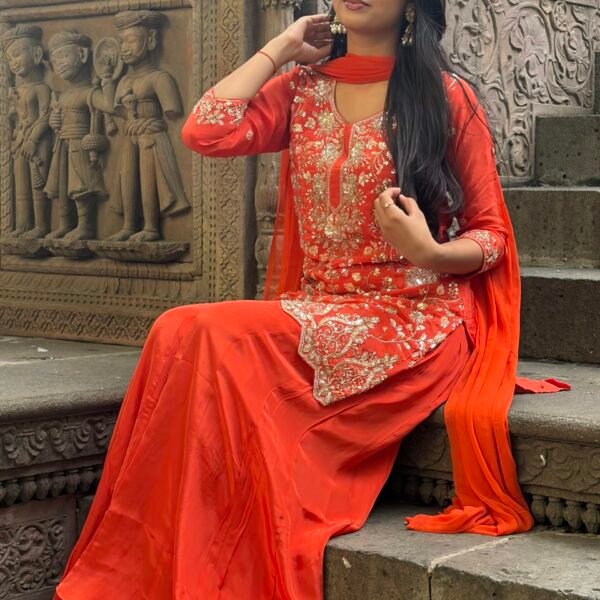 IMG_0441 Raabta Orange Hand Embroidered Sharara Suit